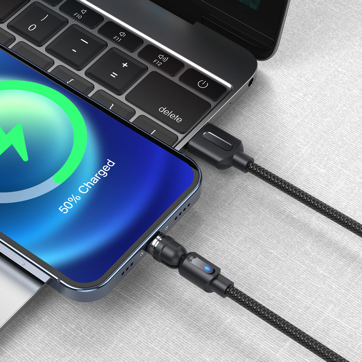 540° Rotating LED Magnetic Fast Charging Cable - USB-C / Micro / iPhone